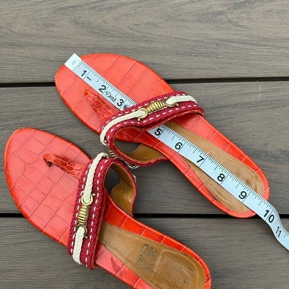 Salvatore Ferragamo red orange T strap rope crock embossed leather sandals 7.5 - Picture 16 of 16